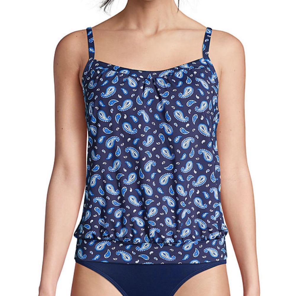 Lands' End Blue Paisley Tankini Swimsuit Top - Picture 4 of 13